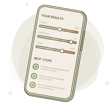 Illustration of lab results and next steps on a phone
