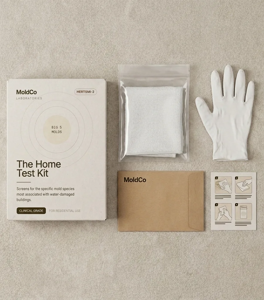 Everything inside the kit: collection cloths, gloves, a prepaid return envelope, and illustrated step-by-step instructions