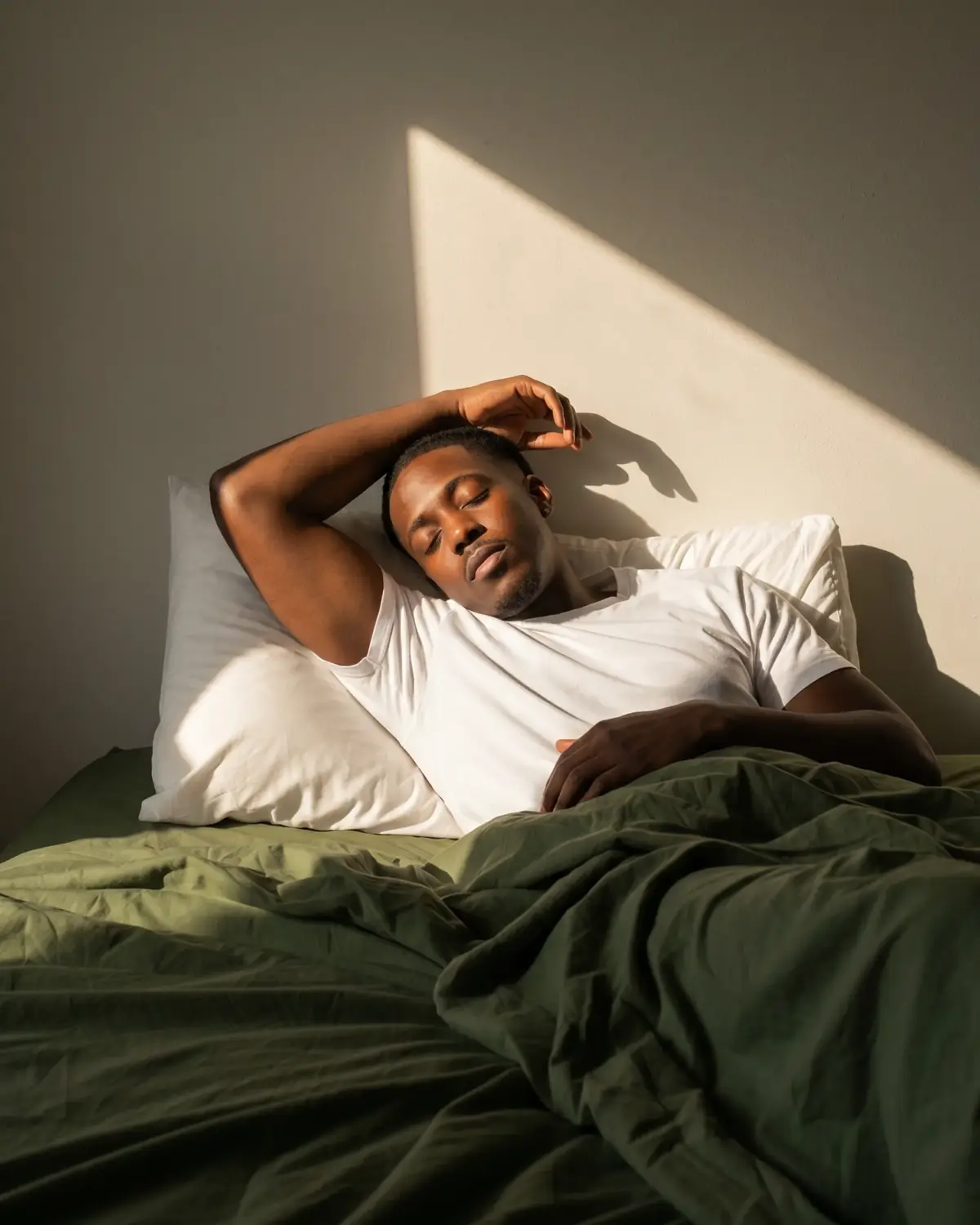 Person resting in warm morning light at home
